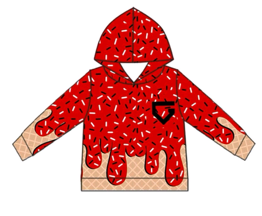 (Custom Design Preorder MOQ 5 Each Item)Team's Red Sprinkles Print Hoodie Top Mom and Me Matching Clothes