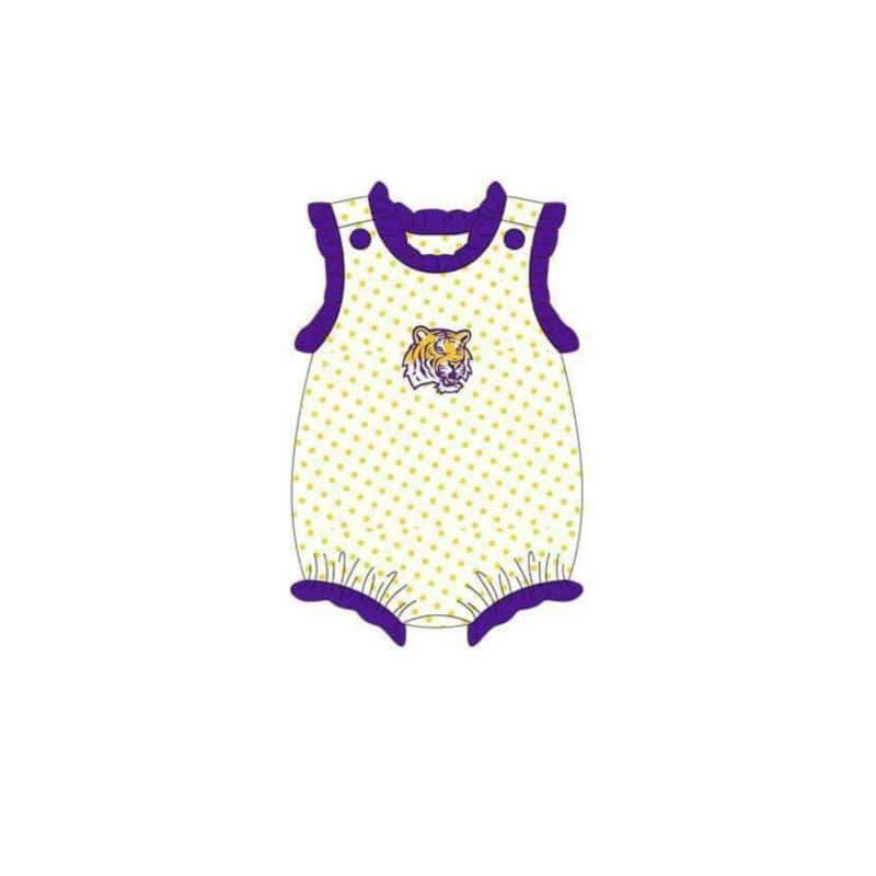 (Custom Design Preorder MOQ 5)  Team's Tiger Print Baby Girls Summer Romper