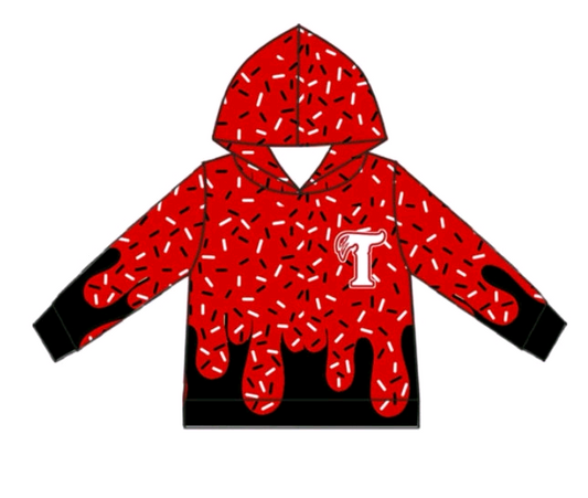 (Custom Design Preorder MOQ 5 Each Item)Team's T Red Sprinkles Print Hoodie Top Mom and Me Matching Clothes