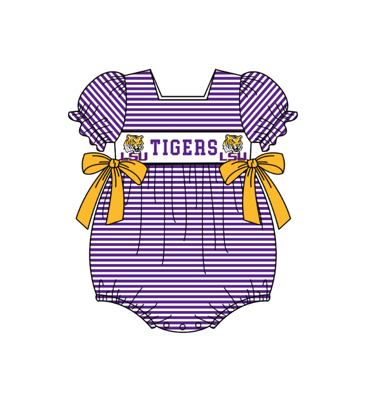 (Custom Design Preorder MOQ 5 Each Item) Team's LSU Tigers Print Kids Summer Matching Clothes Sibling Wear