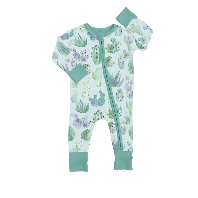 (Custom Design Preorder MOQ 5) NO.9 Cactus Print Baby Zip Romper