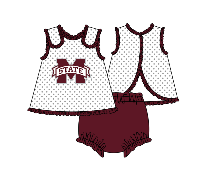 (Custom Design Preorder MOQ 5 Each Item) Team's Mississippi State Print Kids Summer Matching Clothes Sibling Wear