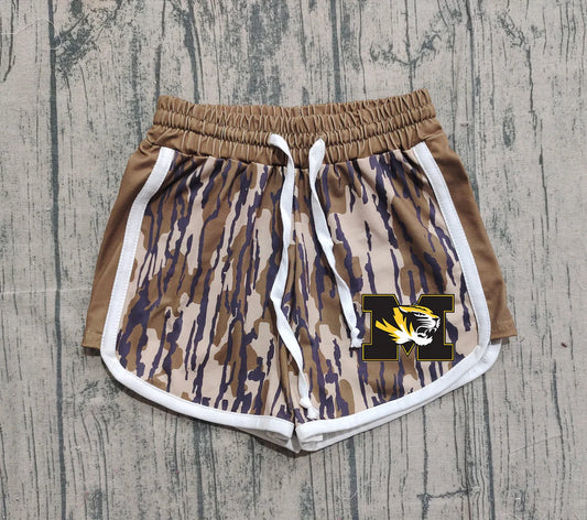 (Custom Design Preorder MOQ 5 Each Item) Team's Missouri Tigers Camo Print Summer Bottom Shorts Mom and Me Matching Clothes
