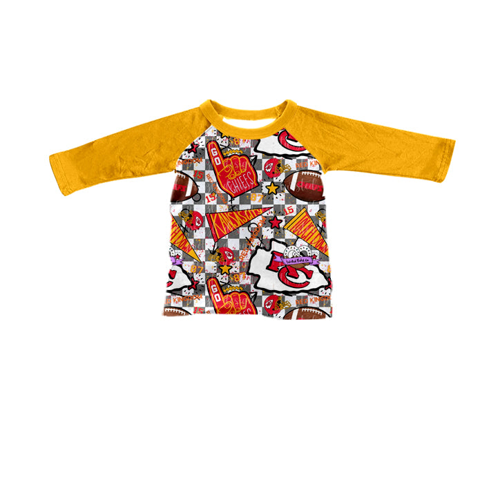 (Custom Design Preorder MOQ 5) Team's KC Yellow Print Boys Raglan sleeves Tee Shirts Top