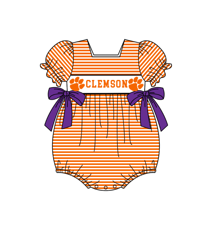 (Custom Design Preorder MOQ 5 Each Item) Team's Clemson Tigers Print Kids Summer Matching Clothes Sibling Wear
