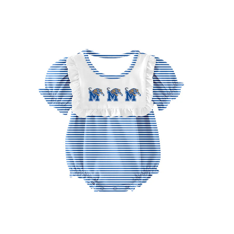 (Custom Design Preorder MOQ 5) Team's Memphis Tigers Stripes Print Baby Girls Summer Bubble Romper