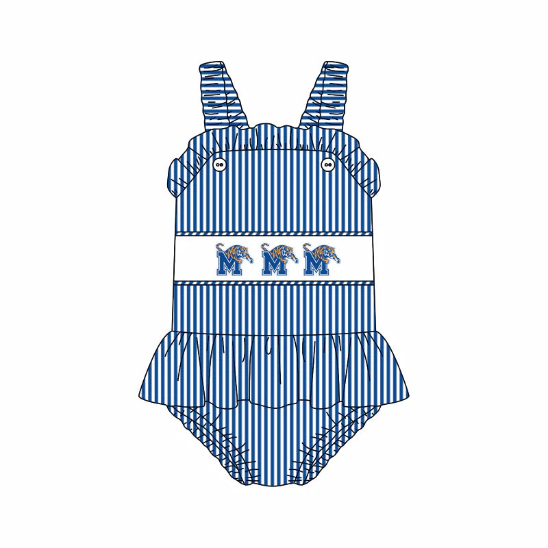 (Custom Design Preorder MOQ 5) Team's Memphis Tigers Stripes Print Girls 1 Piece Swimsuits
