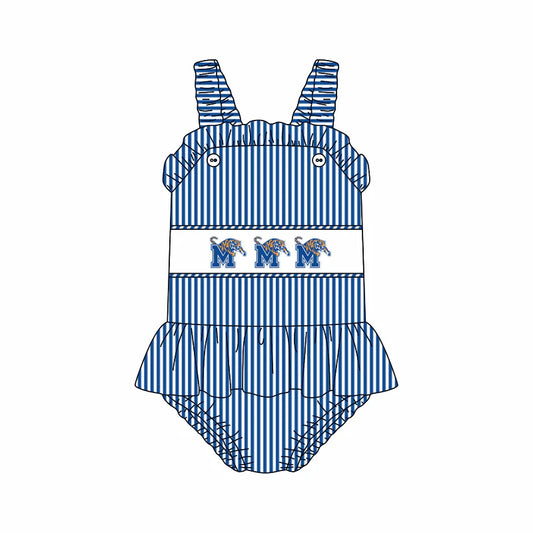 (Custom Design Preorder MOQ 5) Team's Memphis Tigers Stripes Print Girls 1 Piece Swimsuits
