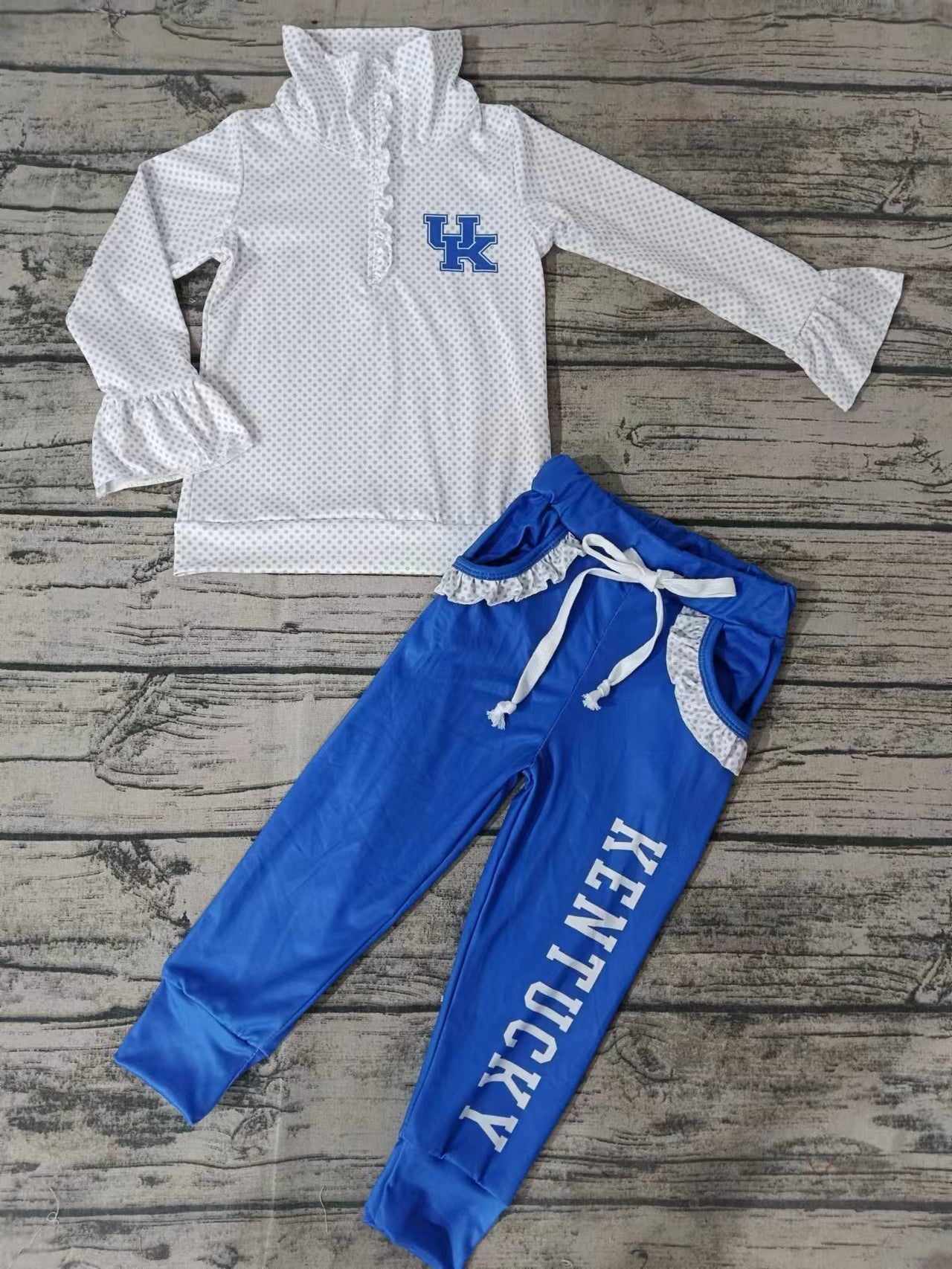 (Custom Design Preorder MOQ 5) Team's KENTUCKY Print Pullover Top Pants Girls Fall Clothes Set