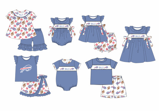 1.9(Custom Design Preorder MOQ 5 Each Design) Team's BILLS Print Kids Summer Matching Clothes Sibling Wear