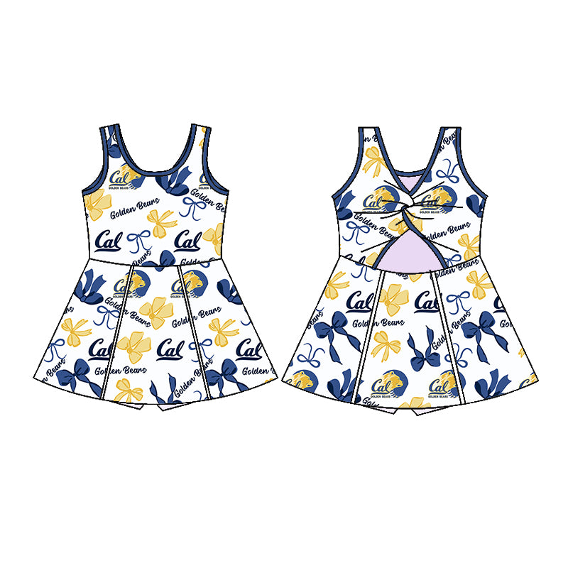 (Custom Design Preorder MOQ 5 Each Color) Team's California Golden Bears Bows Print Girls Summer Clothes Sisters Matching Wear
