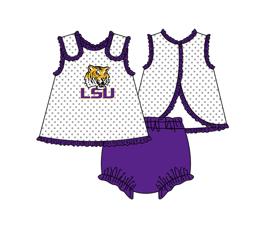 (Custom Design Preorder MOQ 5 Each Item) Team's LSU Tigers Print Kids Summer Matching Clothes Sibling Wear