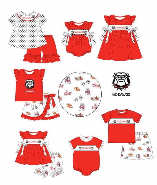 1.7(Custom Design Preorder MOQ 5 Each Design) Team's GO DAWGS Print Kids Summer Matching Clothes Sibling Wear
