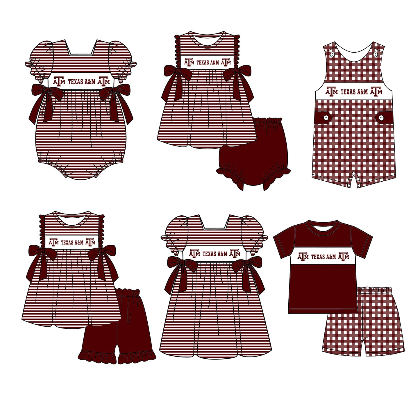 (Custom Design Preorder MOQ 5 Each Design) Team's Texas A&M Print Kids Summer Matching Clothes Sibling Wear