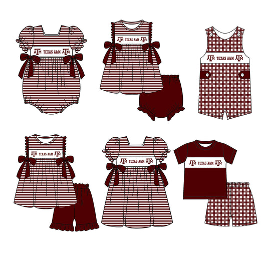 (Custom Design Preorder MOQ 5 Each Design) Team's Texas A&M Print Kids Summer Matching Clothes Sibling Wear