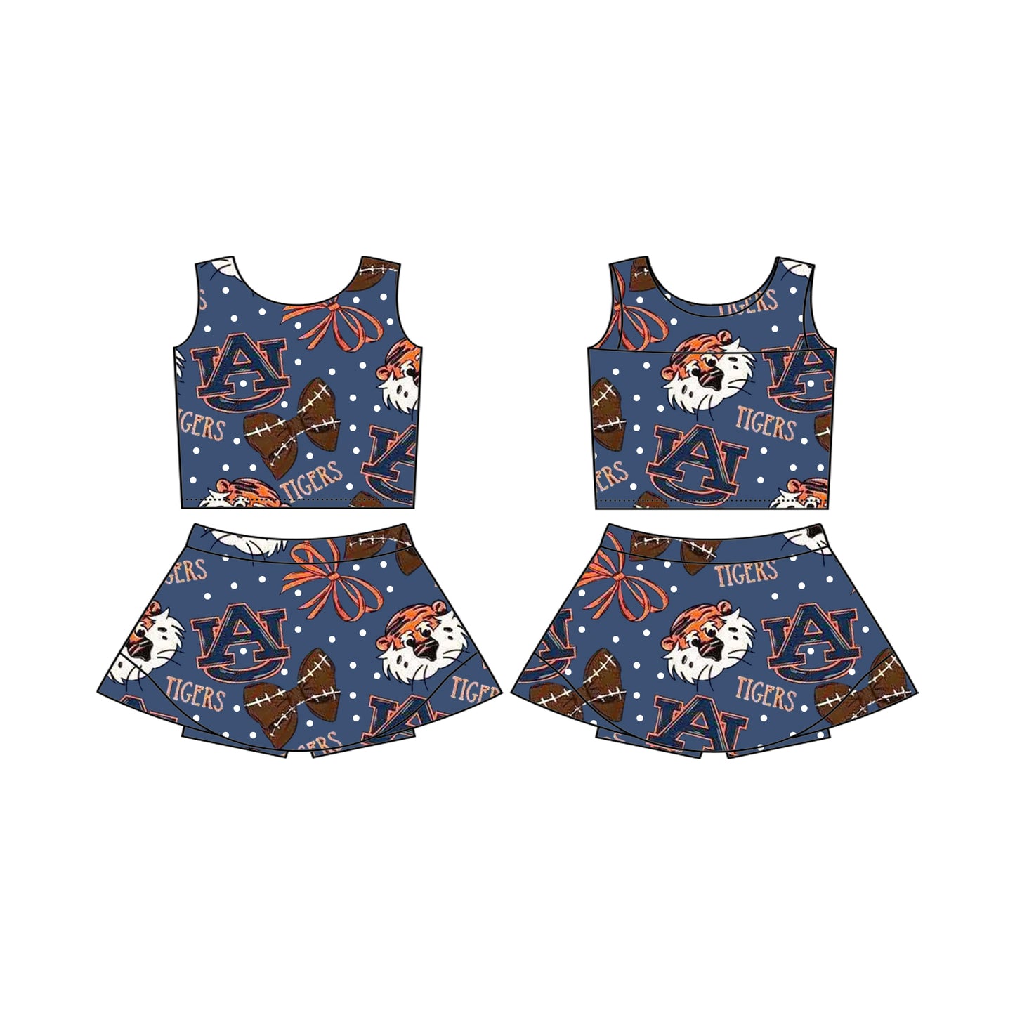 (Custom Design Preorder MOQ 5) Team's AUBURN TIGERS Print Shorts Skirts Girls Summer Yoga Clothes Set