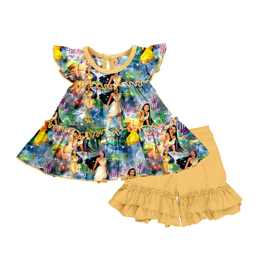 (Custom Design Preorder MOQ 5) Cartoon Princess Butterfly Print Girls Summer Clothes Set