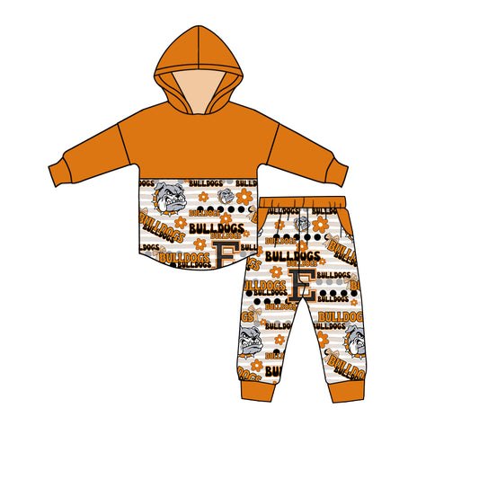 (Custom Design Preorder MOQ 5) Team's BULLDOGS Hoodie Top Pants Girls Fall Clothes Set