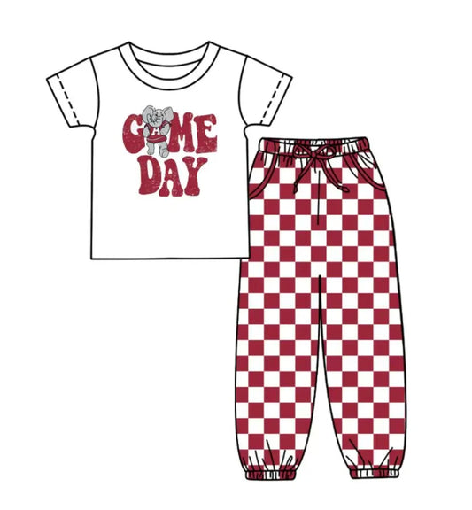 (Custom Design Preorder MOQ 5) Team's Elephant Game Day Print Wine Joggers Pants Boys Clothes Set