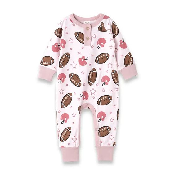 (Custom Design MOQ 5) Football Print Baby Girls Romper