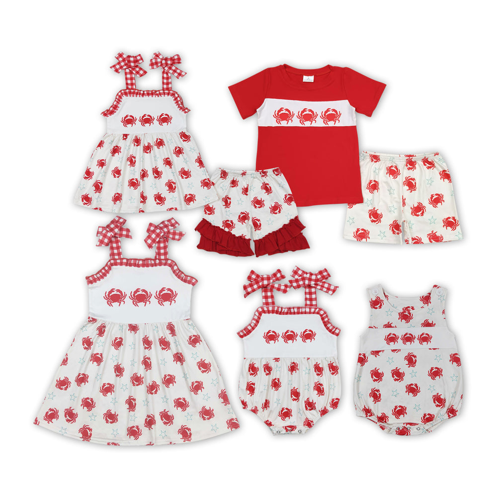 Red Crab Stars Print Sibling Summer Matching Clothes