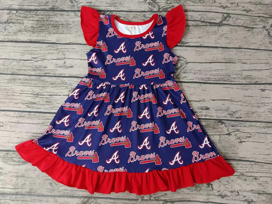 (Custom Design Preorder MOQ 5)  Team's A BRAVES Prints Girls Summer Dress