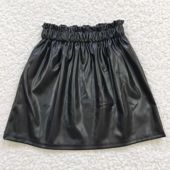 4 Colors Girls Leather Knee Length Skirts