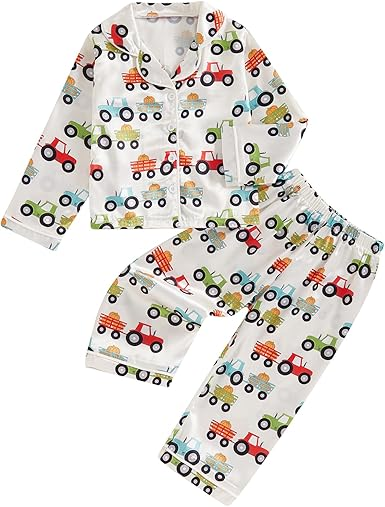 (Custom Design Preorder MOQ 5) Trucks Pumpkin Print Boys Fall Buttons Pajamas Clothes Set