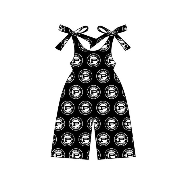 (Custom Design Preorder MOQ 5 ) Team's PERMIAN Black Print Girls Summer Jumpsuits
