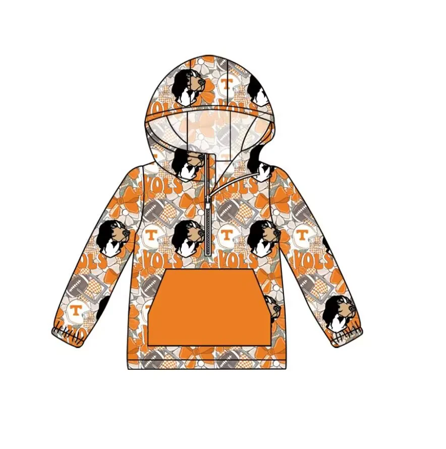 (Split Order Preorder) Deadline October 28  Team's Tennessee Dog Bows Print Girls Hoodie Zipper Top