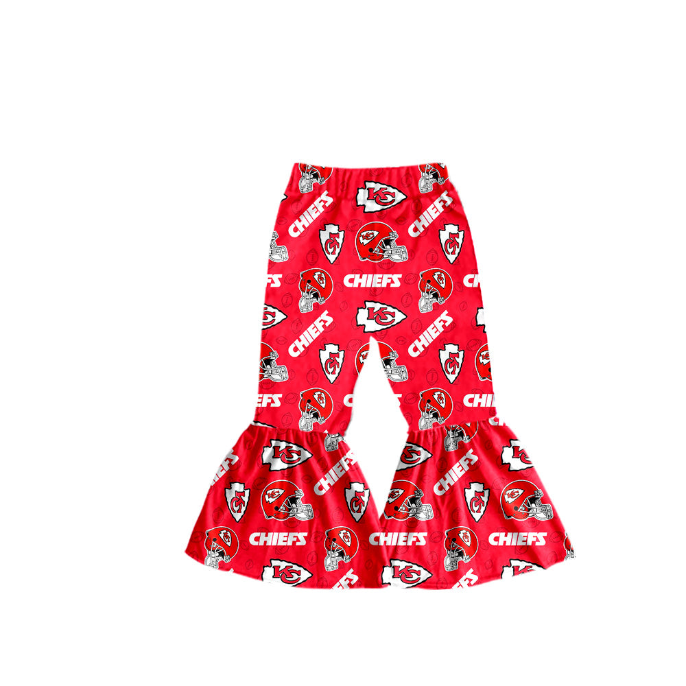 (Custom Design Preorder MOQ 5) Football Team's CHIEFS Print Girls Bell Bottom Pants