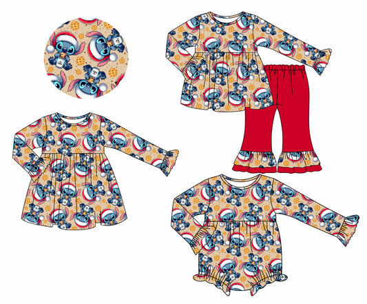 7.16(Custom Design Preorder MOQ 5 Each Design) Cartoon Stitc* Print Girls Christmas Matching Clothes Sisters Wear