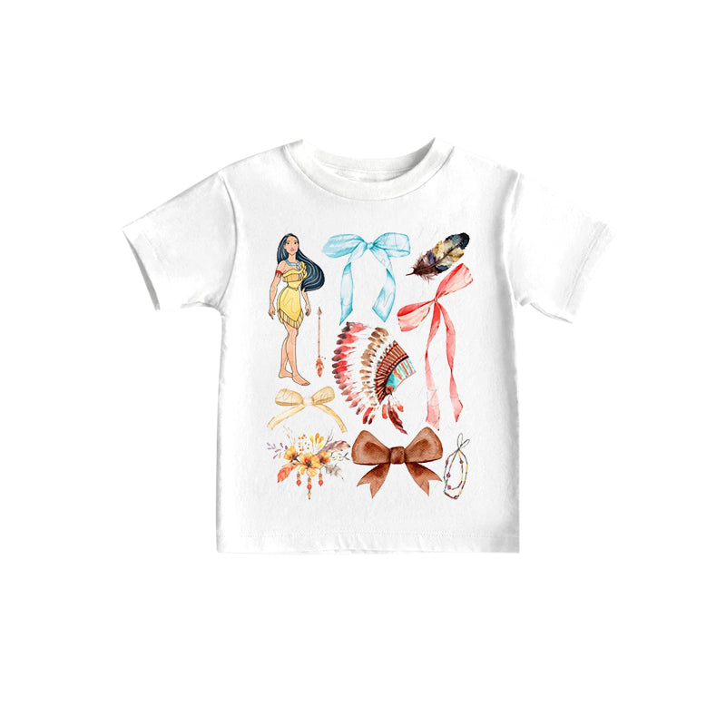 (Custom Design Preorder MOQ 5)NO.12  Cartoon Princess Bows Print Girls Summer Tee Shirts Top