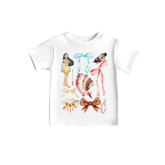 (Custom Design Preorder MOQ 5)NO.12  Cartoon Princess Bows Print Girls Summer Tee Shirts Top