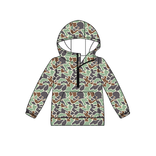 (Custom Design Preorder MOQ 5)  Green Camo Print Adult Hoodie Zipper Pocket Top