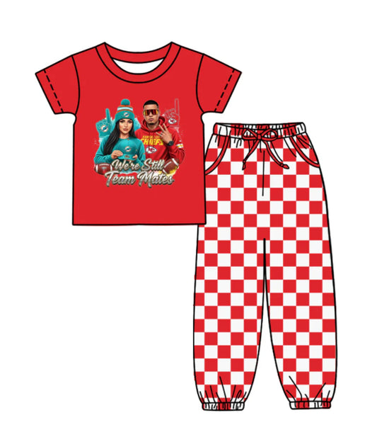 (Custom Design Preorder MOQ 5) Team's CHIEFS Top Plaid Joggers Kids Clothes Set