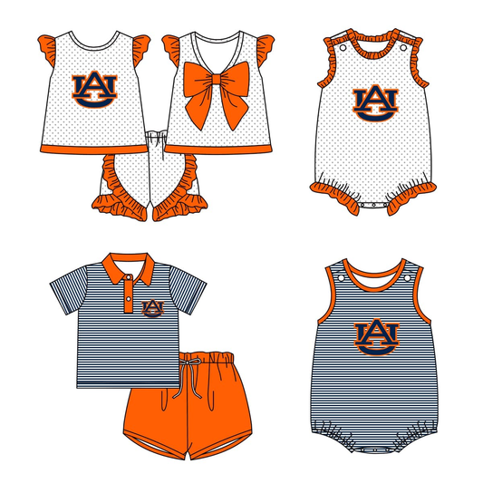 (Custom Design Preorder MOQ 5 Each Design) Team's Auburn Print Kids Summer Matching Clothes Sibling Wear