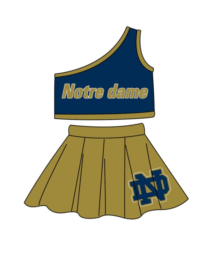 (Custom Design Preorder MOQ 5)  Team's NOTRE DAME Print Girls Skirts Clothes Set