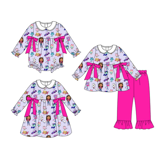 8.1(Custom Design Preorder MOQ 5 Each Design) Cartoon Cats Print Girls Matching Clothes Sisters Wear