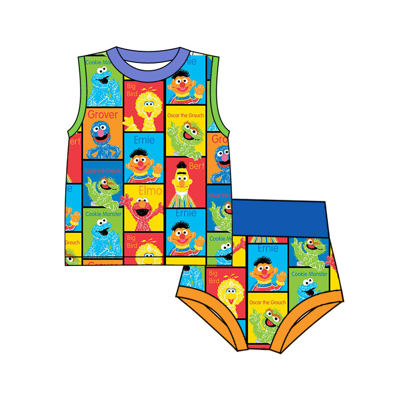 (Custom Design Preorder MOQ 5) Cartoon Teacher Street Plaid Print Shorts Baby Summer Bummie Set