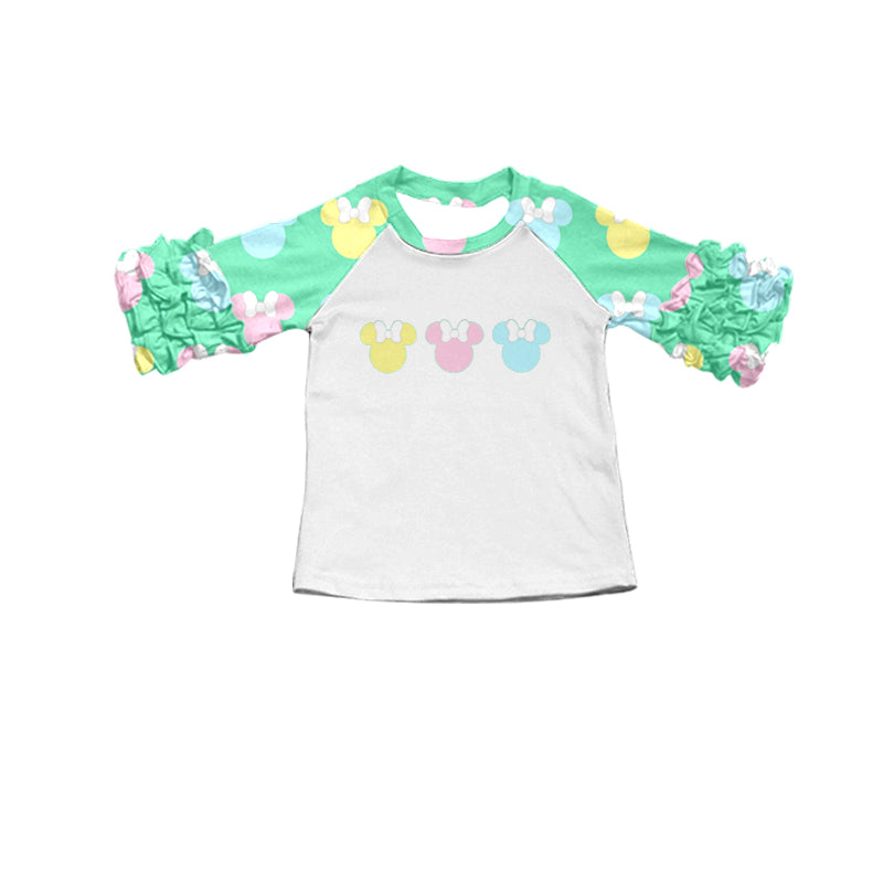 (Custom Design Preorder MOQ 5) Colorful Cartoon Mouse Print Girls Summer Tee Shirts Top