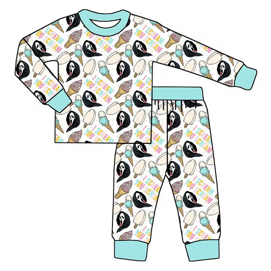 (Custom Design Preorder MOQ 5) Call Ghost Print Girls Halloween Pajamas Clothes Set