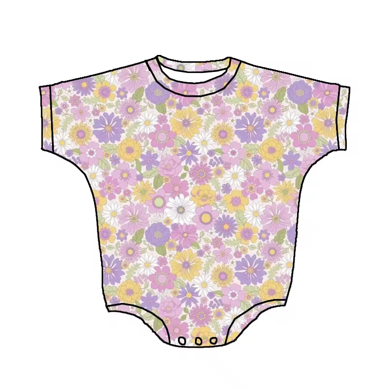 (Custom Design Preorder MOQ 5) Flowers Print Baby Girls Summer Romper