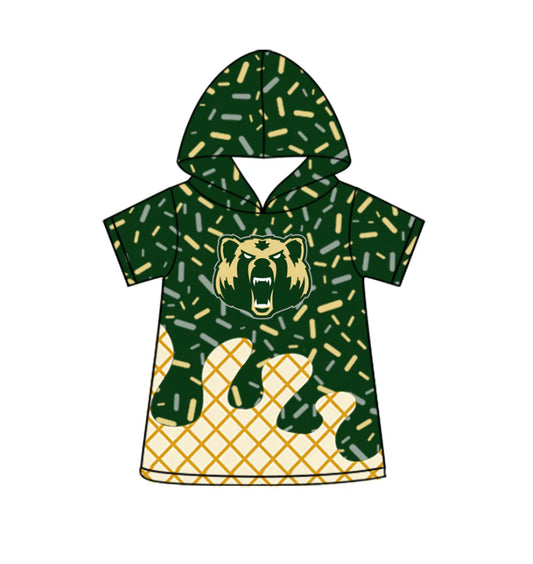 (Custom Design Preorder MOQ 5 Each Design) Team's Bear Green Sprinkles Print Hoodie Top Mom and Me Matching Clothes