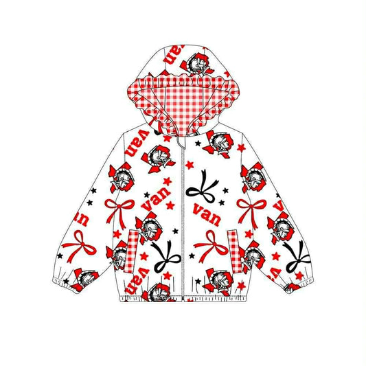 (Custom Design Preorder MOQ 5) Team's VAN Bows Print Pockets Girls Long Sleeve Zipper Jackets Top