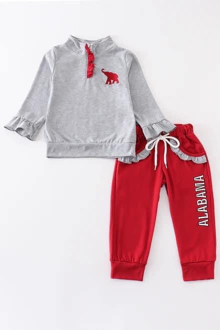 (Custom Design MOQ 5) Grey A Football Team's Print Zipper Top Girls Clothes Set