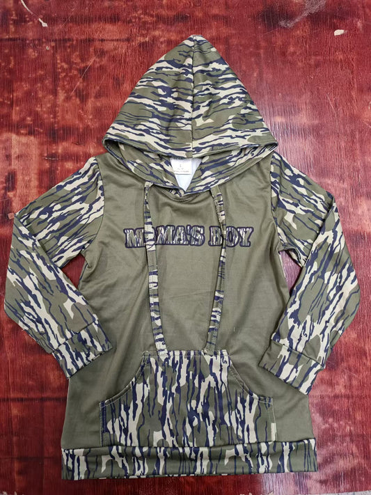 (Custom Design Preorder MOQ 3 ) MAMA'S Boy Camo Print Boys Fall Hoodie Top