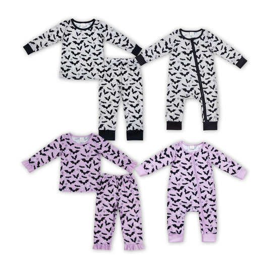 Bat Print Sibling Halloween Bamboo Pajamas Matching Clothes