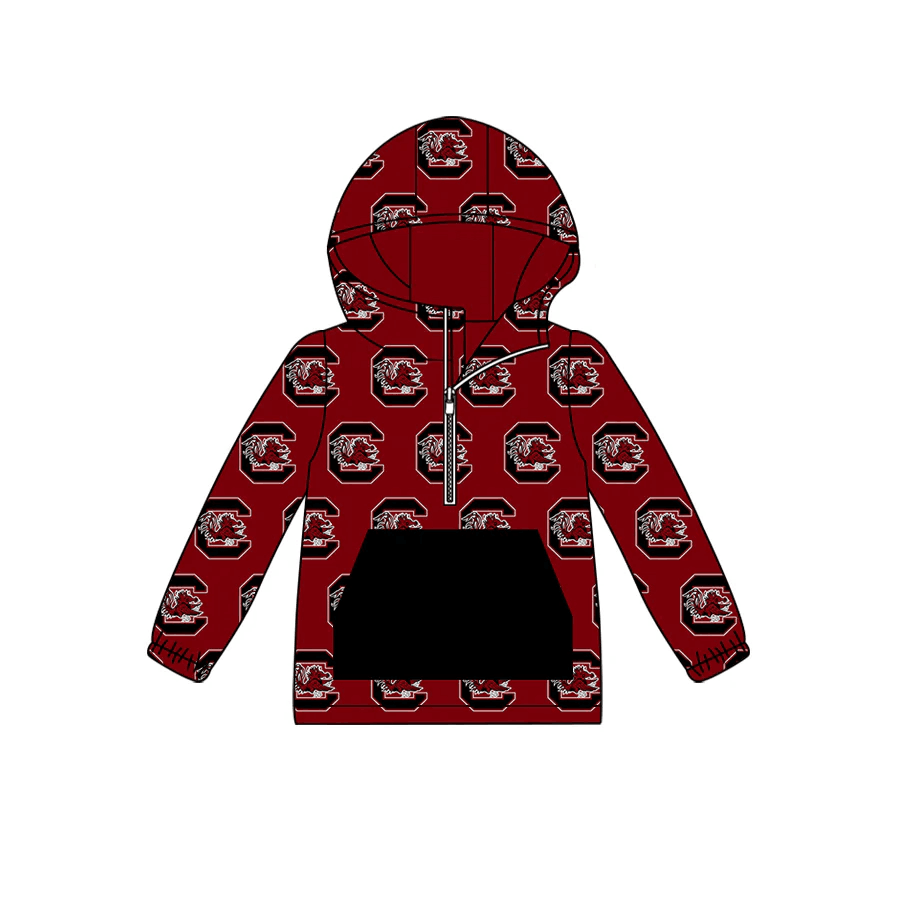 (Custom Design Preorder MOQ 5) Team's GAMECOCKS Print Boys Long Sleeve Zipper Hoodie Tee Shirts Top