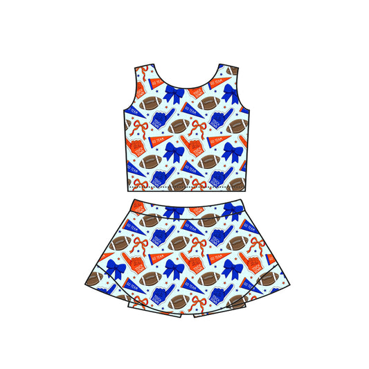 (Custom Design Preorder MOQ 5) Team's Cheer Bows Blue Print Shorts Skirts Girls Summer Yoga Clothes Set